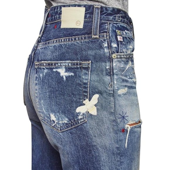 Ag Adriano Goldschmied Denim - AG Adriano Goldschmied Embroidered Bumble Bee Phoebe Boyfriend High Waist Jeans